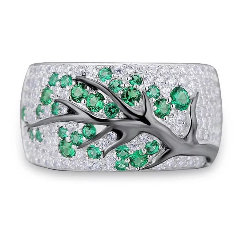 New 925 Silver Tree Branch Green Crystal Ring 💍 - Picture 1 of 4
